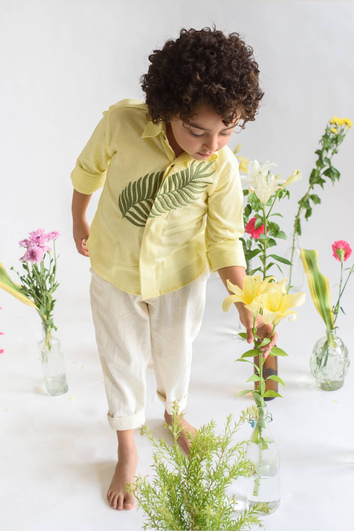 Buy Kids Designer Littleens Spotted leaves, sunset and a garden woven together in a shirt with thread embroidery Online at ScrollnShops